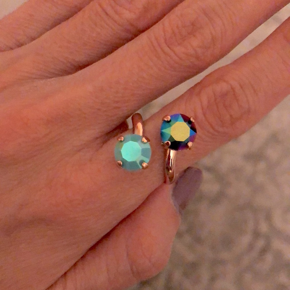 Iridescent Turquoise + Peacock Fuchsia Teal Rose Gold Crystal Ring - Picture 4 of 15